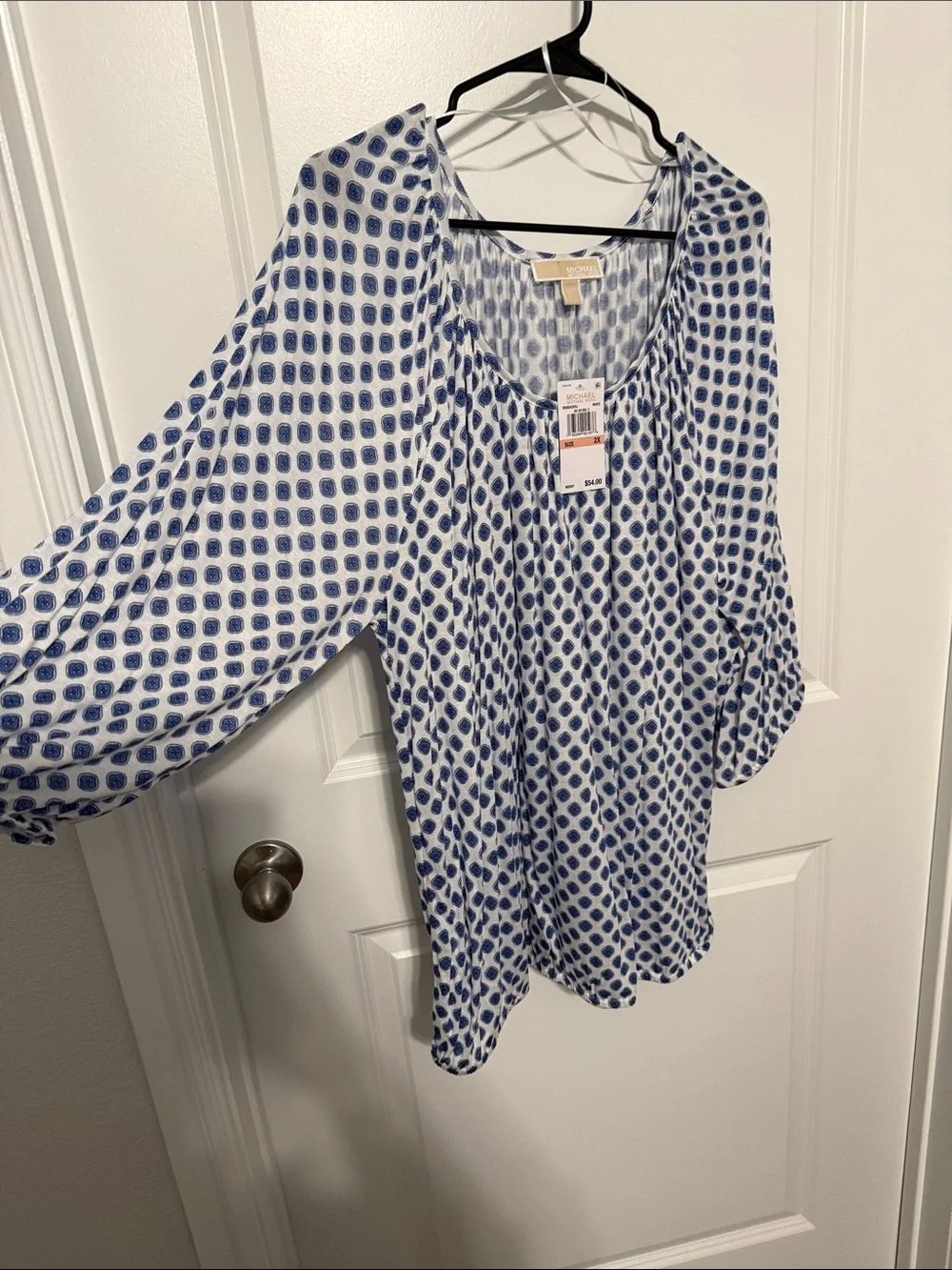 Michael Kors White Blouse with Blue Dot Pattern